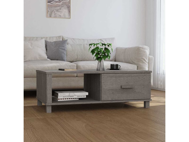  Table basse rectangulaire | table de salon hamar gris clair 100x55x35 cm bois massif de pin  - Conforama B