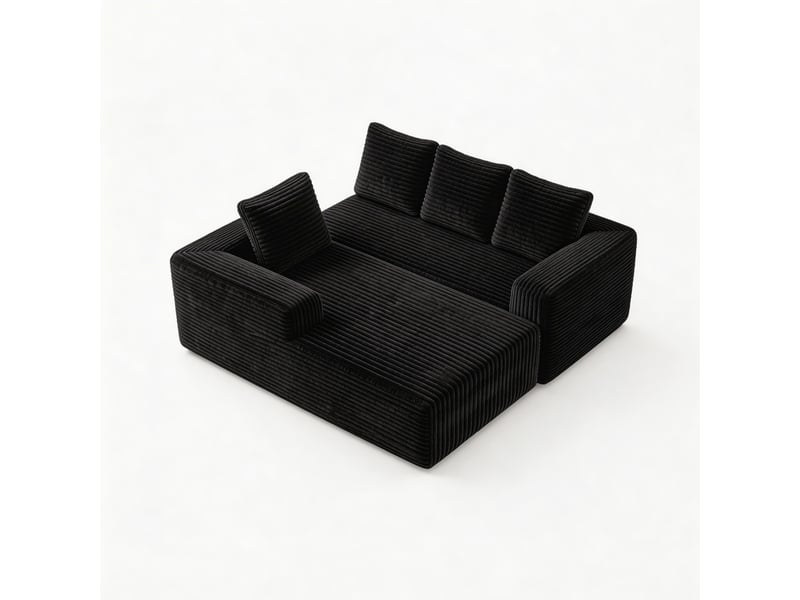  Canapé d'angle modulaire avec méridienne réversible, assise rembourrée, en velours côtelé noir, 261×168×58 cm  - Conforama A