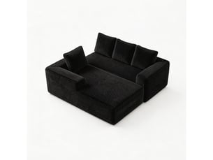 Canapé d'angle modulaire avec méridienne réversible, assise rembourrée, en velours côtelé noir, 261×168×58 cm