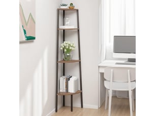 Étagère d'angle à 4 niveaux, étagère de rangement marron foncé et noir 45,5x31,5x150 cm