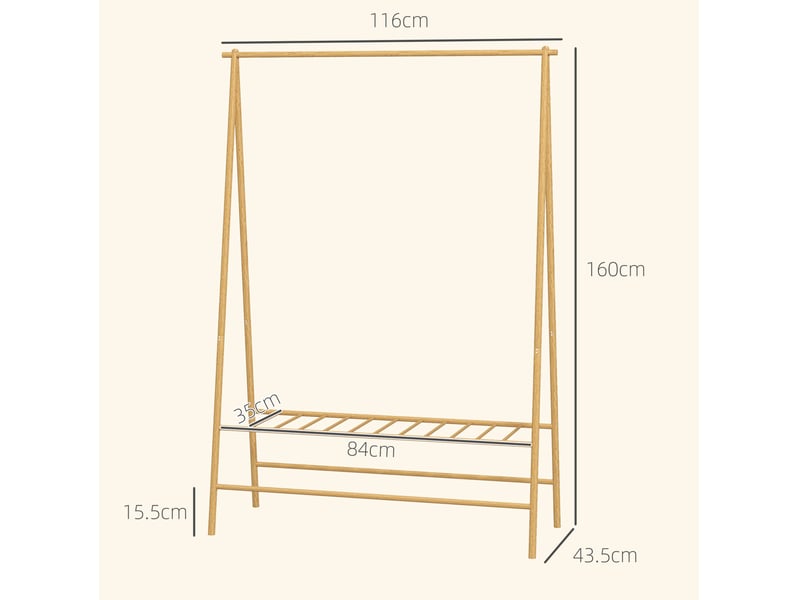 Porte-manteau sur pied 116x43,5x160 cm – bambou naturel – tringle, crochets et étagère à chaussures - Conforama C