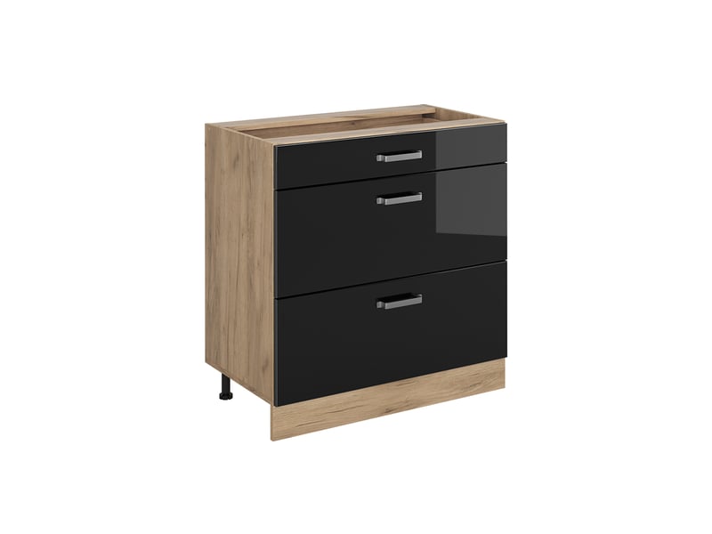 Vicco meuble cuisine, noir haute brillancechêne doré, 80cm avec 3 tiroirs sans plan de travail - Conforama A