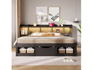 Lit avec rangement 140x200 cm <strong>OKWISH</strong>  <strong></strong> coloris noir