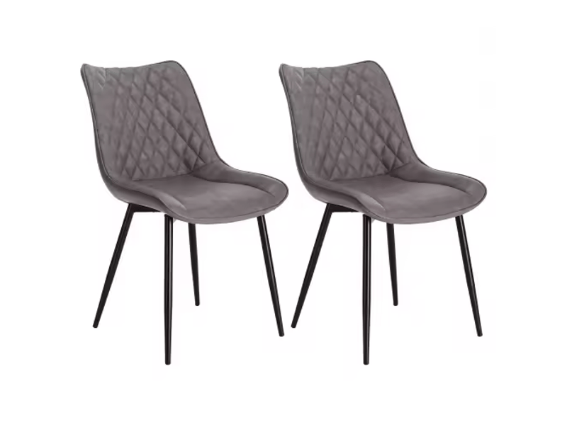  Chaises de salle à manger lot de 2 avec dossier ergonomique  - pieds en métal, simili cuir - gris foncé  - Conforama A