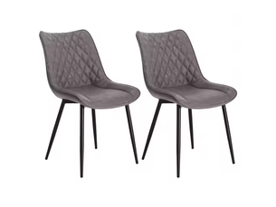 Chaises de salle à manger lot de 2 avec dossier ergonomique  - pieds en métal, simili cuir - gris foncé