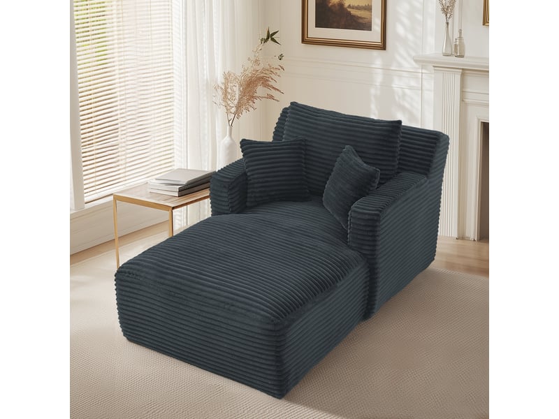  Méridienne moderne gris foncé en velours côtelé - canapé salon compact avec confort relaxe et design élégant  - Conforama E