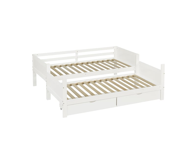 Lit superposé enfant 90x200 cm blanc bois, séparable en 2 lits simples, 2 tiroirs et échelle - Conforama D