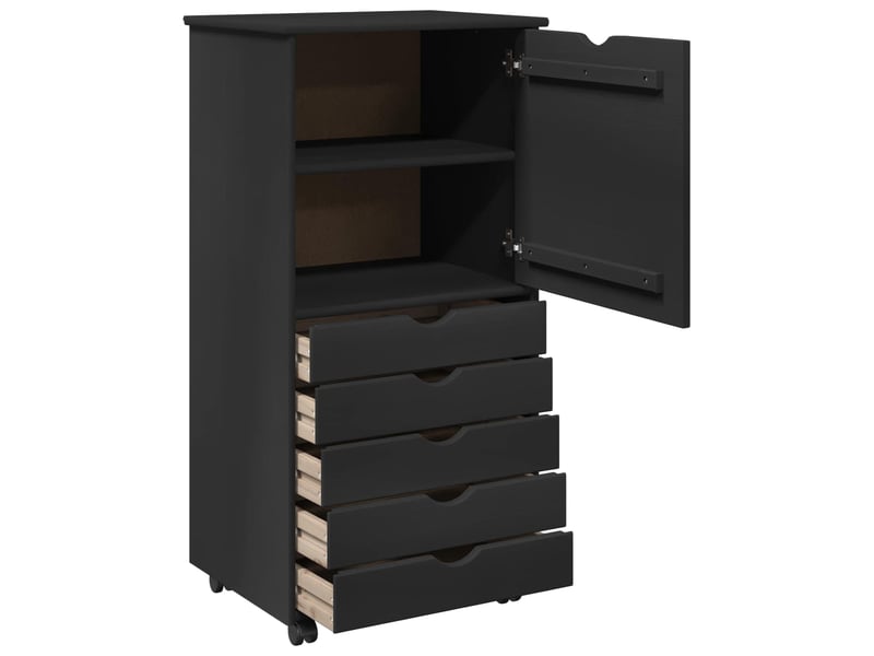  Caisson roulant de bureau, meuble de rangement 53 x 39 x 103 cm bois de pin massif noir  - Conforama D