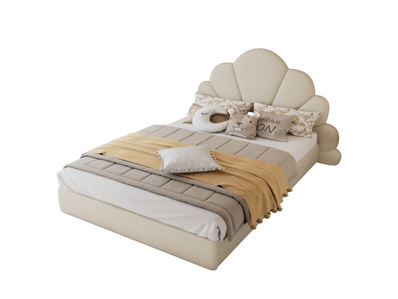  Lit 2 places rembourré 140x200cm coloris beige lit enfant beige - Conforama A