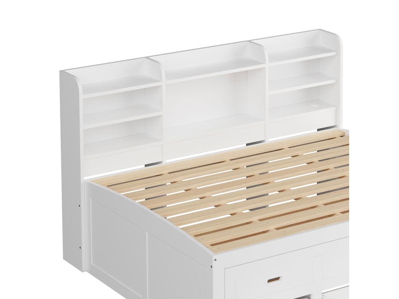  Lit banquette blanc 140x200 cm avec lit gigogne - led, 3 tiroirs et ports usbtype-c  - Conforama W