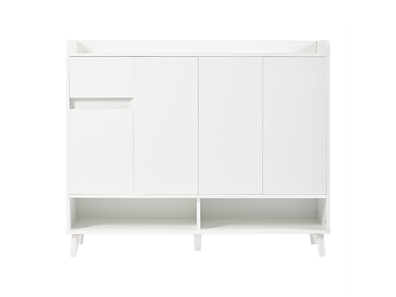  Buffet à chaussures oslo blanc 120x35x99 cm, 4 portes, 1 tiroir &amp; étagère réglable, grand rangement  - Conforama A