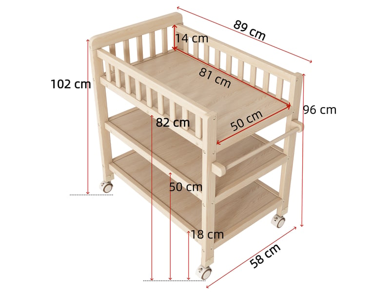 Table à langer 2-en-1 mobile avec rangements, 89 x 58 x 102 cm, bois de pin et mdf naturel  - Conforama C