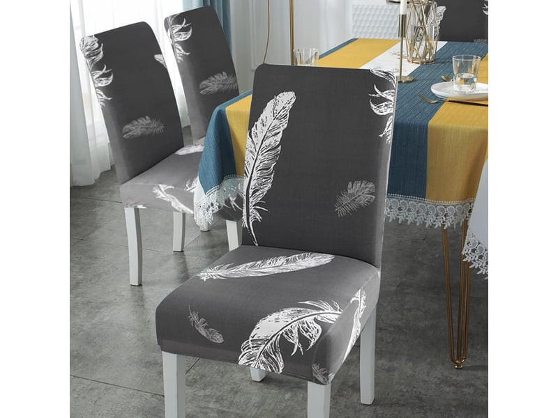  Housses de chaises de salle à manger extensibles à motif plumes bleues, lot de 4, housses universelles lavables, faciles à nettoyer, adaptées à la dé XLH-ZLS-009500MF - Conforama B