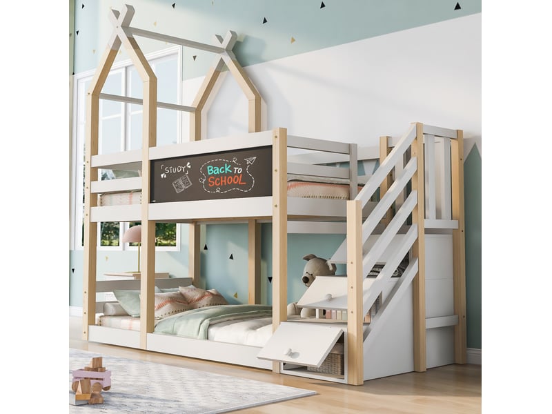  Modenvie lit mezzanine enfant 90x200 cm - avec rangement intégré, sans matelas - blanc  - Conforama B