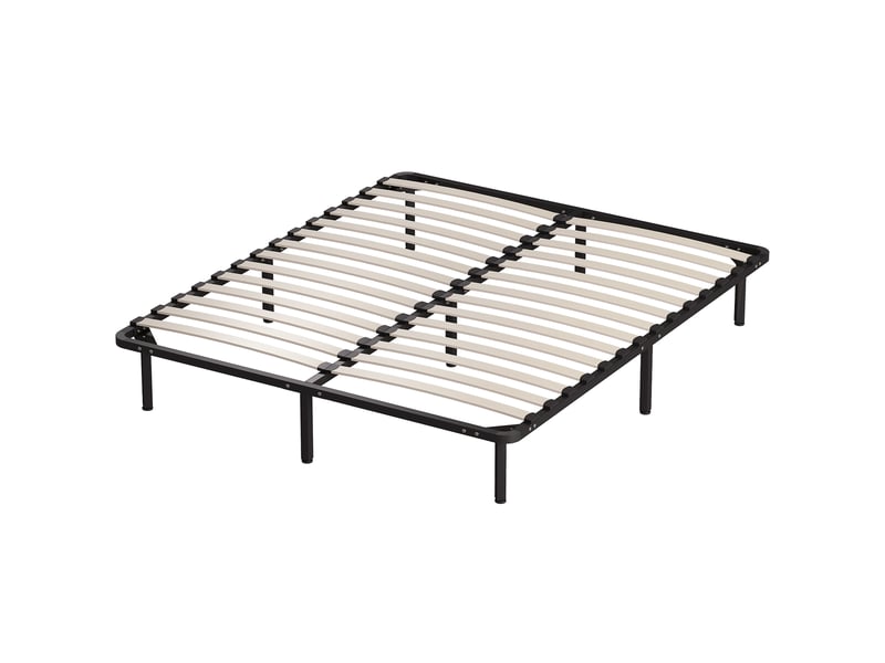 Cadre de lit 160 x 190 cm, lit 2 personnes en bois massif avec sommier à lattes et pied, rangement au-dessous, noir  - Conforama A