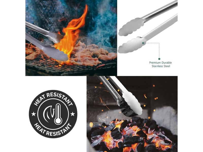  Pince de cuisine extra longue de 40.5 cm en acier inoxydable de qualité supérieure pour la cuisson, grillade, barbecue, buffet YSK0005793LY - Conforama E