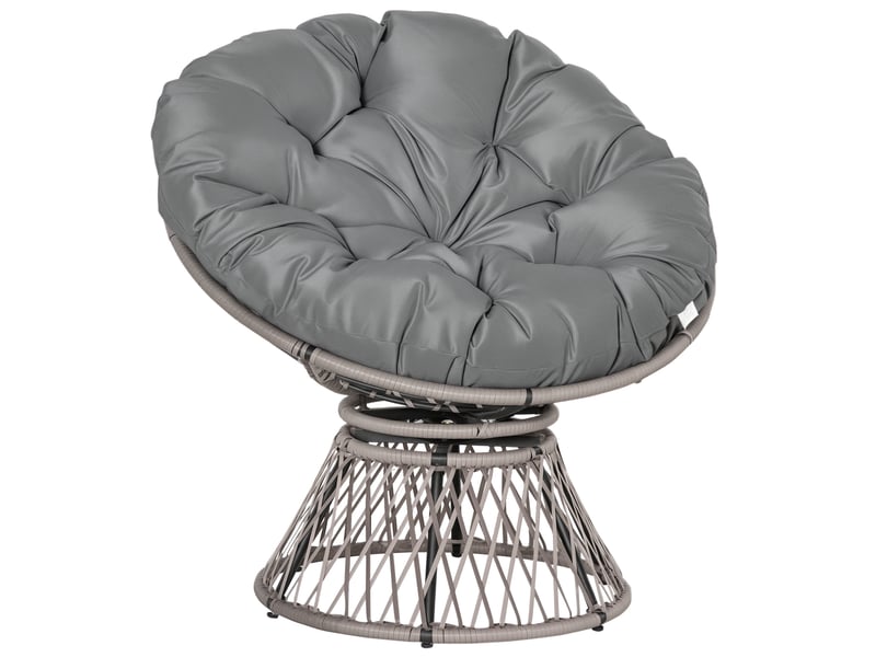  Fauteuil papasan pivotant 360° en résine tressée avec coussin gris 87x97x86 cm  - Conforama A