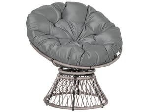 Fauteuil papasan pivotant 360° en résine tressée avec coussin gris 87x97x86 cm