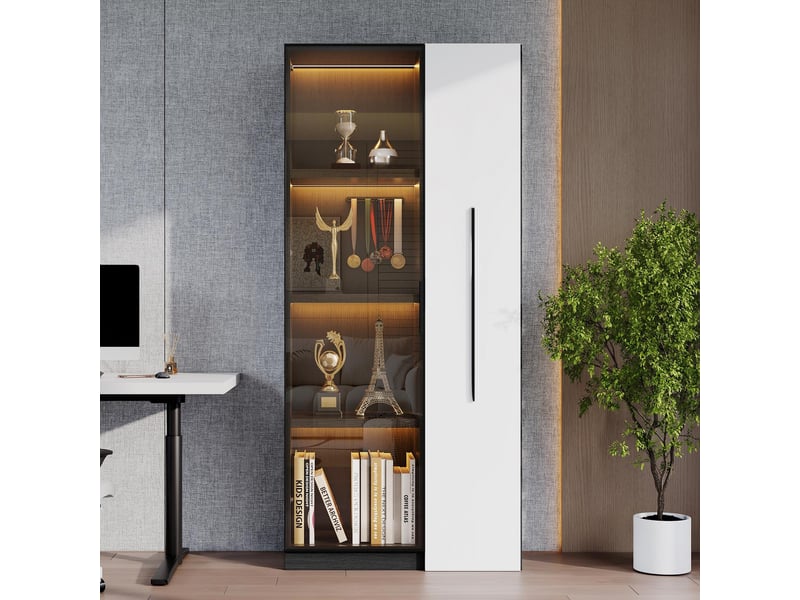  Vitrine d'exposition - 70x40x160cm - armoire rangement coulissante avec verre trempé &amp; led - noir  - Conforama D