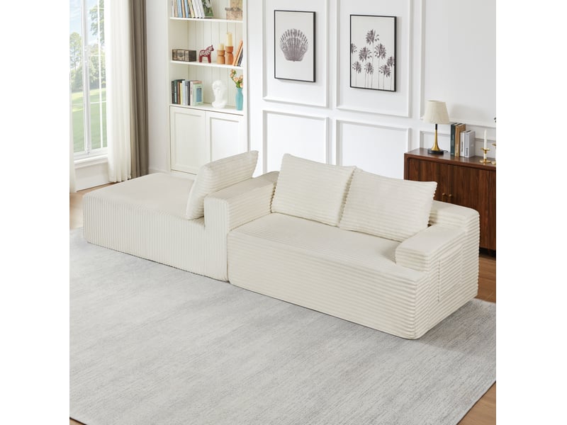  Canapé d'angle modulable 238 x 152 x 66 cm – beige – assise profonde, sans montage et convertible  - Conforama D