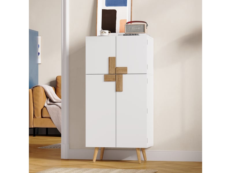  Armoire de cuisine 60x35x120 cm blanche en mdf avec 4 portes et étagères réglables  - Conforama B