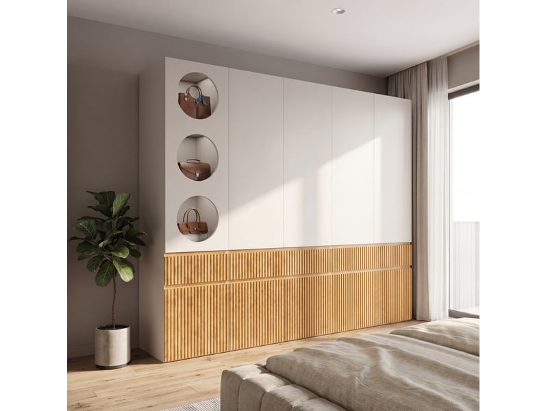  Armoire 225x50x200 cm 10 portes mdf panneau de particules chêne clair et gris  - Conforama B