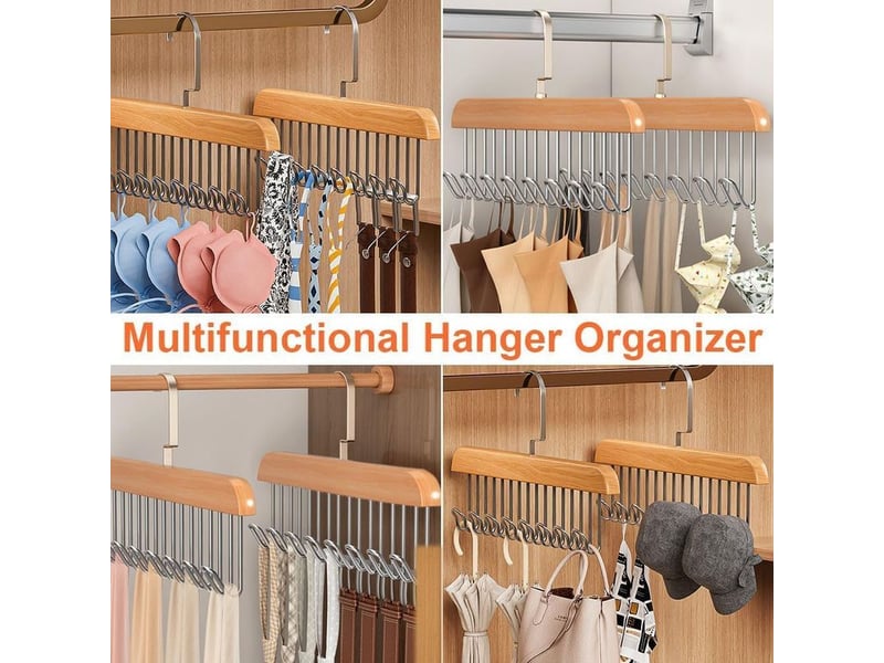  Lot de 2 porte-ceintures, en bois, avec 8 crochets, rotatifs à 360 °, gain de place, pour écharpes, cravates, ceintures (couleur bois)  - Conforama D