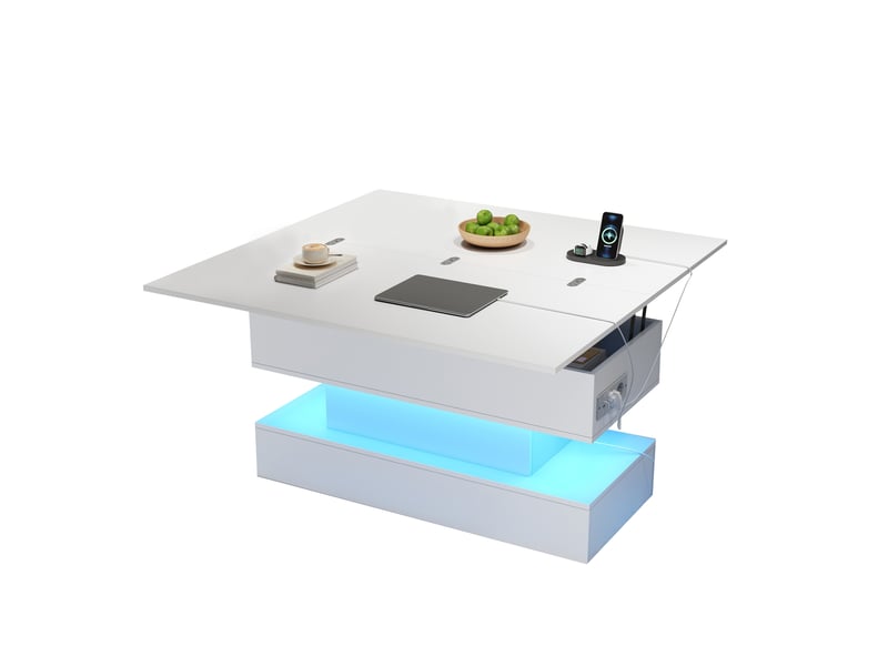  Table basse multifonctionnelle 100 x 50 x 51,5 cm avec prise électrique, ports de chargement usb-c et usb, éclairage led, table basse relevable, table d'appoint réglable en hauteur, table de salle à manger et table de canapé ave…  - Conforama A
