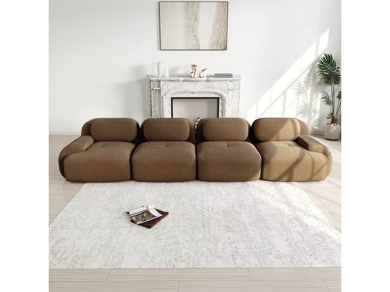  Canapé d'angle 4 places en velours côtelé marron, modulable et sans montage, 388x103x70 cm  - Conforama B
