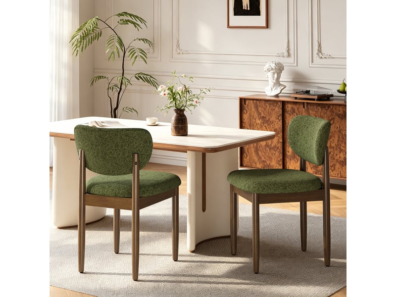 Lot de 2 chaises de salle à manger en chenille, pieds en bois, dossier ergonomique, assise rembourrée confortable, style moderne pour salle à manger et cuisine, vert - Conforama B