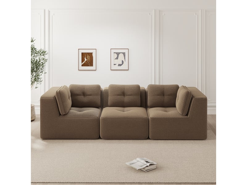  Canapé droit modulable 3 places velours côtelé marron – 297 x 104 x 69 cm Fay Lum - Conforama B