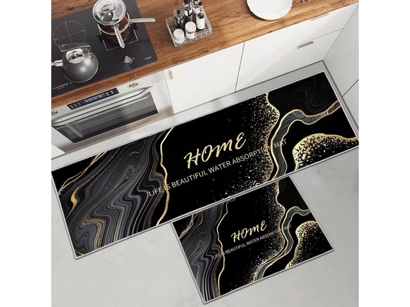  (a)tapis de cuisine antidérapant et lavable 2 pièces, marbre doré antidérapant tapis de cuisine devant evier pour cuisine, buanderie, salon  - Conforama A