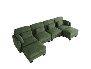 Canapé modulaire en u tcqpz 4 places 330 x 143 x 88 cm avec 2 ottomanes chenille vert