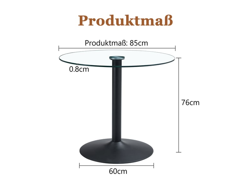  Table ronde 85 cm en verre transparent et métal noir, hauteur 76 cm  - Conforama C