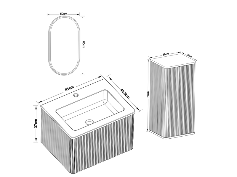  Ensemble meuble salle de bain vasque sous-vasque colonne miroir led 60 cm blanc  - Conforama C