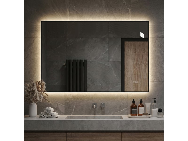 Miroir de salle de bains led 50x70 cm rétroéclairé avec cadre en aluminium argenté  - Conforama B