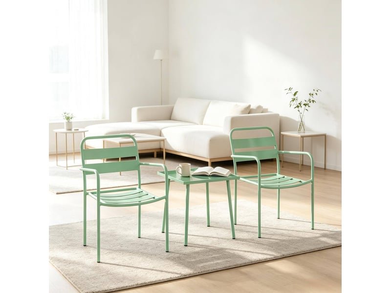 Salon de jardin bistrot 3 pièces 50 x 50 cm – vert – 2 fauteuils, table et acier galvanisé résistant - Conforama B