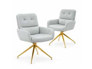 Lot de 2 chaises de salle à manger pivotantes 360°  - dossier capitonné, pu et métal doré - gris clair