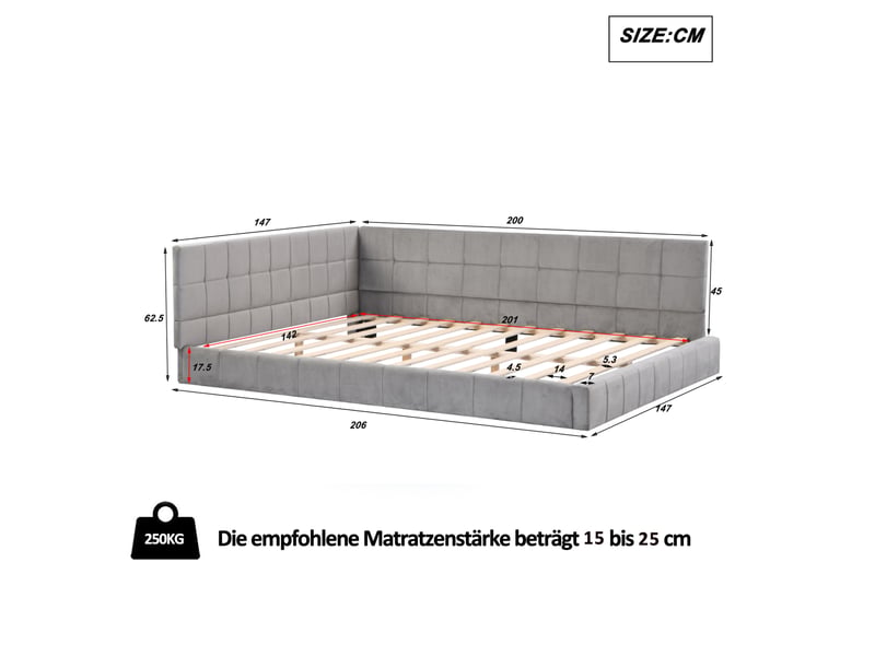  Lit banquette 140 x 200 cm convertible en canapé, tissu gris avec sommier à lattes  - Conforama C
