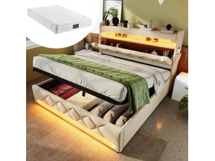 Ensemble matelas et sommier 140x200 cm Ressorts ensachés + mousse FLORAGRACE soutien Ferme épaisseur 25 cm avec 1 tête de lit