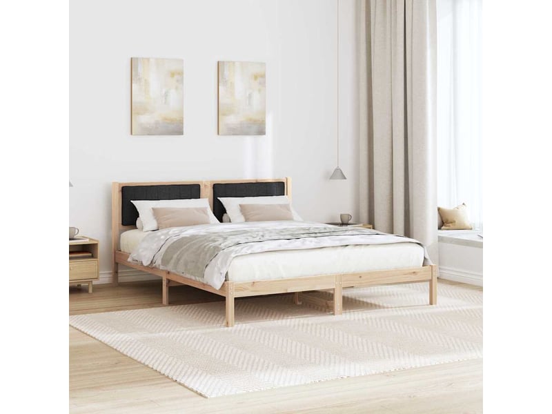 Lit double- lit adulte - cadre de lit avec tête de lit rembourrée noir 150 x 200 cm - Conforama C