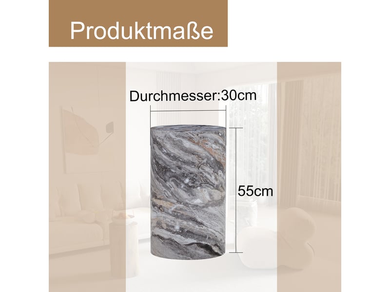  Table basse ronde 30x30x55cm design minimaliste plateau mdf finition marbre gris(matériau non marbré), stable pour salon  - Conforama C