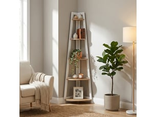 Bibliothèque d'angle design bois blanc chêne gain de place simy wood