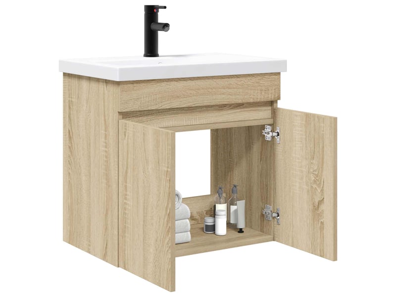 Meuble de rangement salle de bain avec robinet chêne sonoma shl3038 - Conforama C
