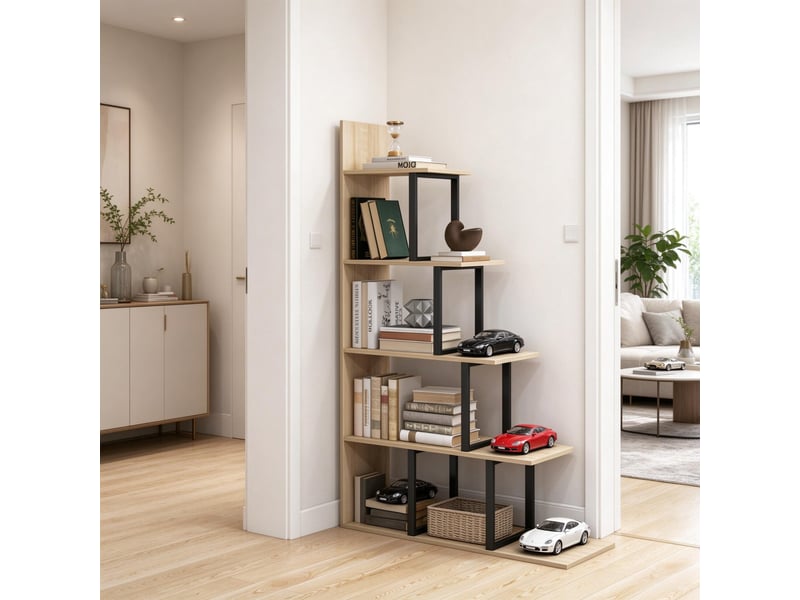  Bibliothèque de rangement - etagère-escalier industrielle à 5 niveaux, utilisable comme séparateur de pièce et bibliothèque  - Conforama B