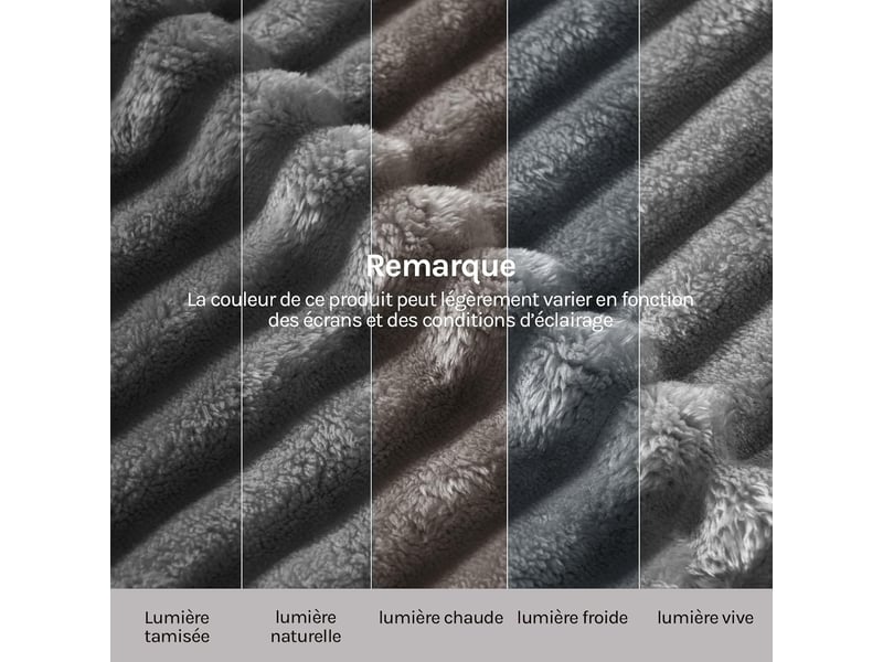  Couverture polaire en flanelle côtelée, 230x270cm, gris foncé, 350 gm², moelleux, léger, plaid pour lit et voyage  - Conforama C