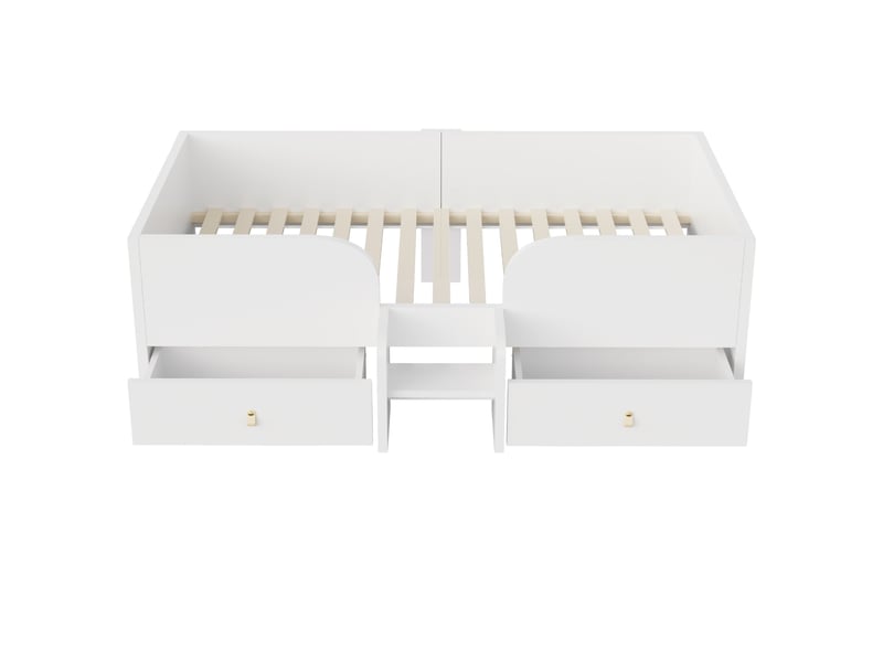 Lit enfant 90x200 cm, lit simple avec 2 tiroirs,  en mdf blanc, sans matelas  - Conforama E