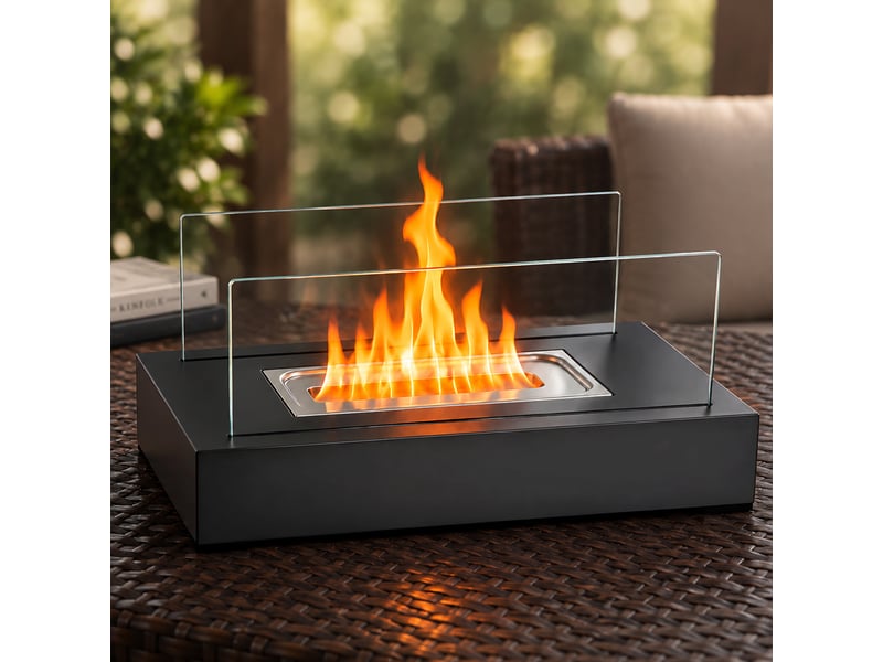 Zmh cheminée éthanol de table 35x18x15cm avec deux abat-jours en verre trempé - Conforama B
