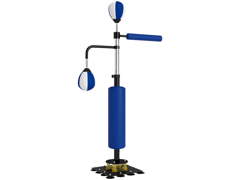  Support de boxe, deux speedballs, barre de frappe rotative, coussins de frappe, hauteur réglable, acier, 107 x 36 x 140-205 cm, bleu  - Conforama B