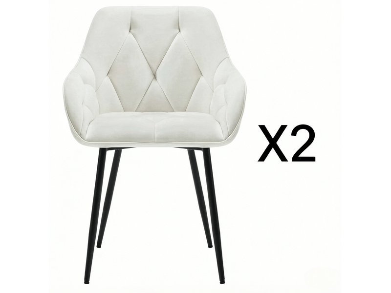  Lot de 2 chaises de salle à manger avec accoudoirs et dossier ergonomique en velours crème  - Conforama A